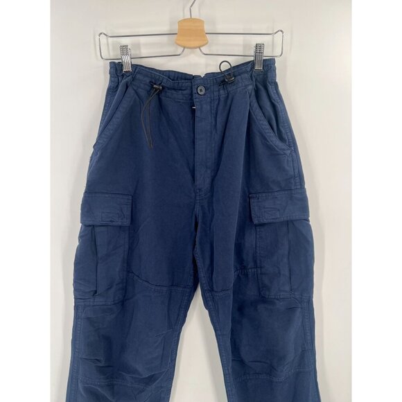 Brandy Melville Cargo Pants Navy Blue Elastic Waist Drawstring Hem Utility - Picture 9 of 10
